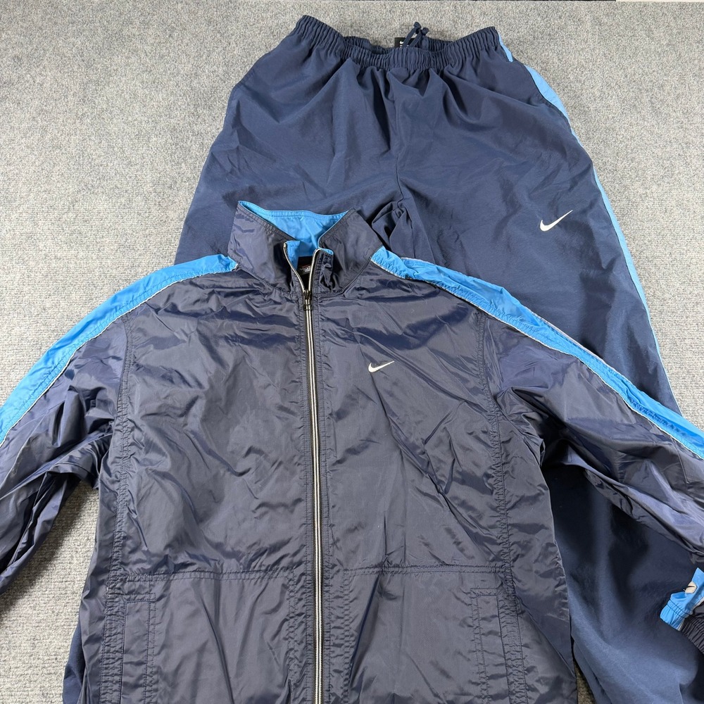 Nike Tracksuit Mens Medium Navy Blue Windbreaker Jacket Pants Set Swoosh Vintage